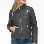 Snobbish Faux Leather Zip Up Mock Neck Jacket - All Mine Now Clothing