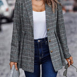 Plaid Button Up Blazer with Lapel Collar Trendsi