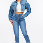 American Bazi High Waist Pleated Waist Mom Jeans Trendsi