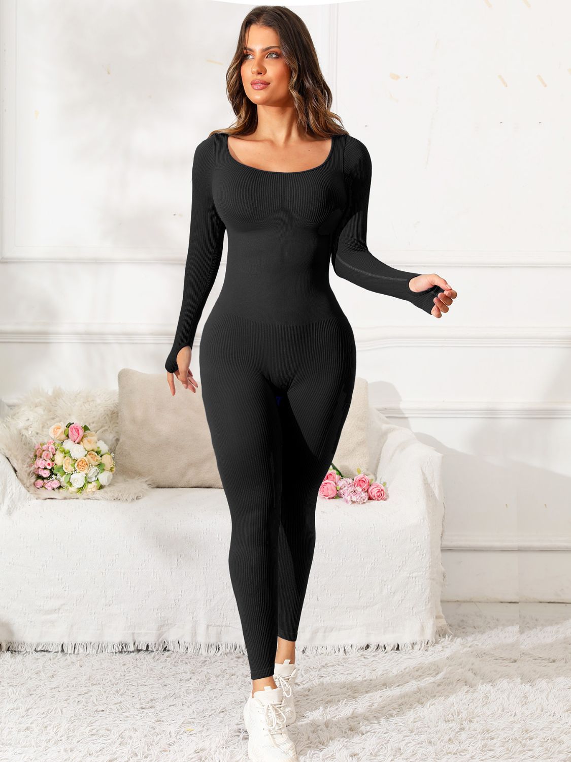 Scoop Neck Long Sleeve Active Jumpsuit - All Mine Now Clothing