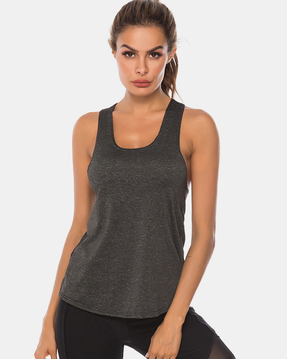 Full Size Scoop Neck Wide Strap Active Tank - All Mine Now Clothing