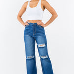 American Bazi High Waist Distressed Wide Leg Jeans - All Mine Now Clothing