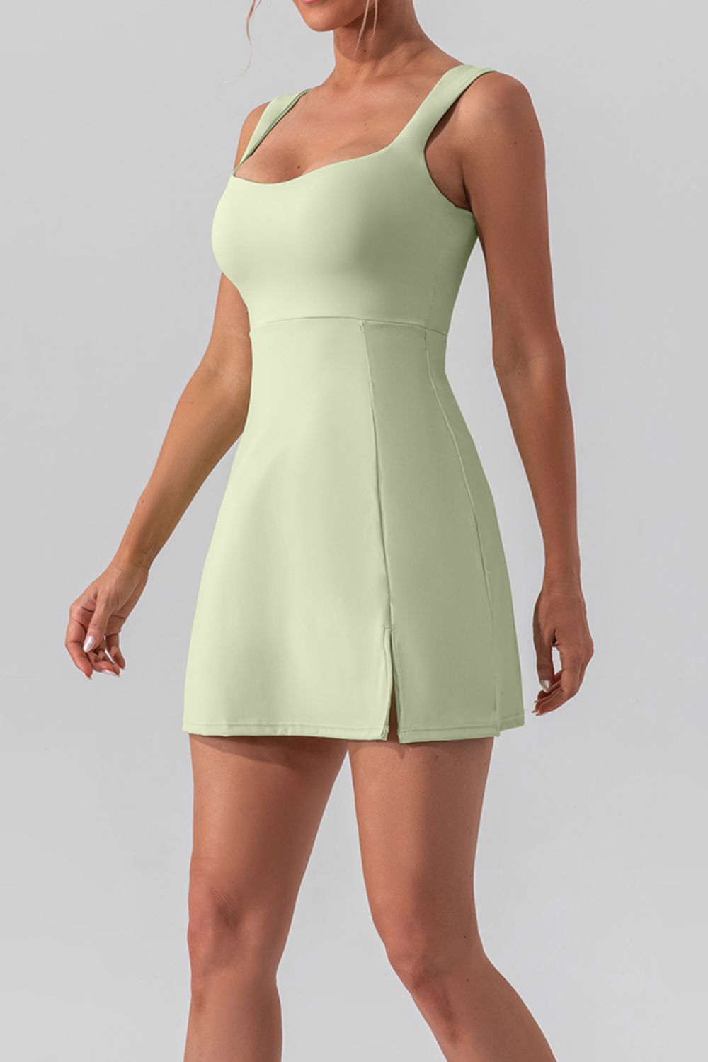 Square Neck Sleeveless Slit Mini Active Dress - All Mine Now Clothing