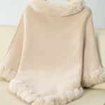 Fuzzy Trim Texture Three-Quarter Sleeve Poncho - All Mine Now Clothing