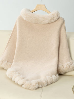 Fuzzy Trim Texture Three-Quarter Sleeve Poncho - All Mine Now Clothing