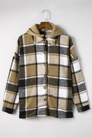 Plaid Button Up Hooded Shacket - All Mine Now Clothing