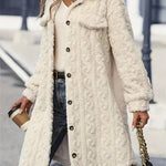 Fuzzy Button Up Long Sleeve Longline Coat Trendsi