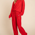 Super Lady Full Size Crinkle Check Round Neck Top and Pants Lounge Set - All Mine Now Clothing