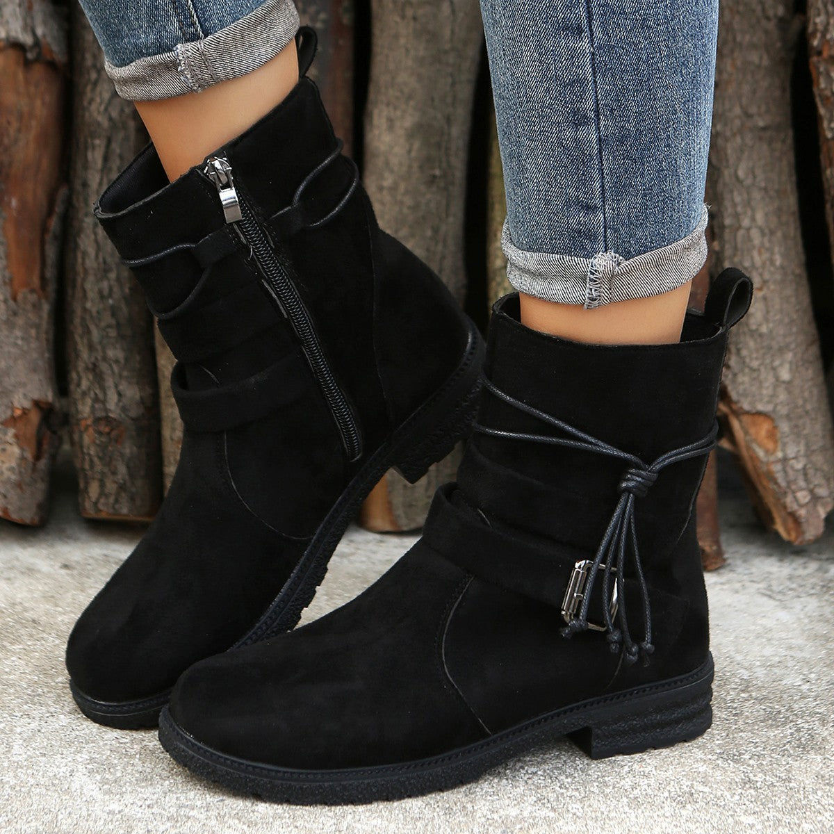 Suede Side Zip Round Toe Boots - All Mine Now Clothing