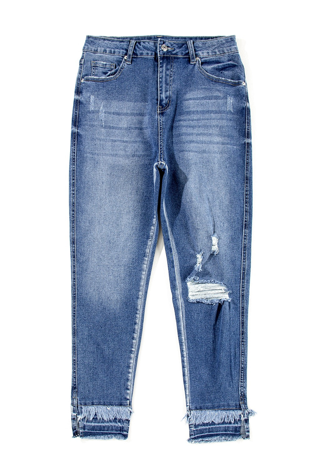 Raw Hem Distressed Jeans with Pockets Trendsi