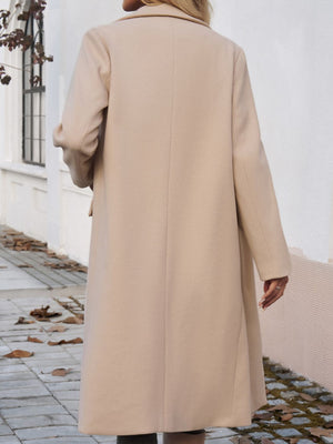 Devine Pocketed Collared Neck Long Sleeve Coat - All Mine Now Clothing