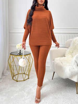 Turtleneck Batwing Sleeve Top and Pants Set - All Mine Now Clothing