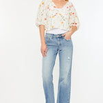 Kancan Mid Rise Frayed Hem Straight Jeans Trendsi