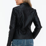 Snobbish Faux Leather Zip Up Mock Neck Jacket - All Mine Now Clothing