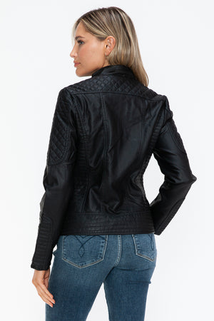 Snobbish Faux Leather Zip Up Mock Neck Jacket - All Mine Now Clothing