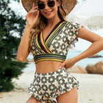 Printed Flutter Sleeve Ruffled Two-Piece Swimsuit - All Mine Now Clothing