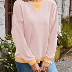 Lovelet Contrast Round Neck Long Sleeve Sweatshirt - All Mine Now Clothing