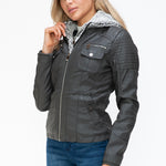 YMI Removable Faux Layered Multi-Pocket Jacket with Fuzzy Hood - All Mine Now Clothing