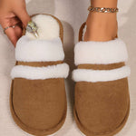 Contrast Faux Fur Round Toe Slippers