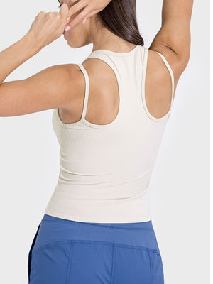 Millennia Cutout Round Neck Racerback Active Tank - All Mine Now Clothing