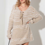 Thinkable Mixed-Stitch Front Tie Sweater Dress - All Mine Now Clothing