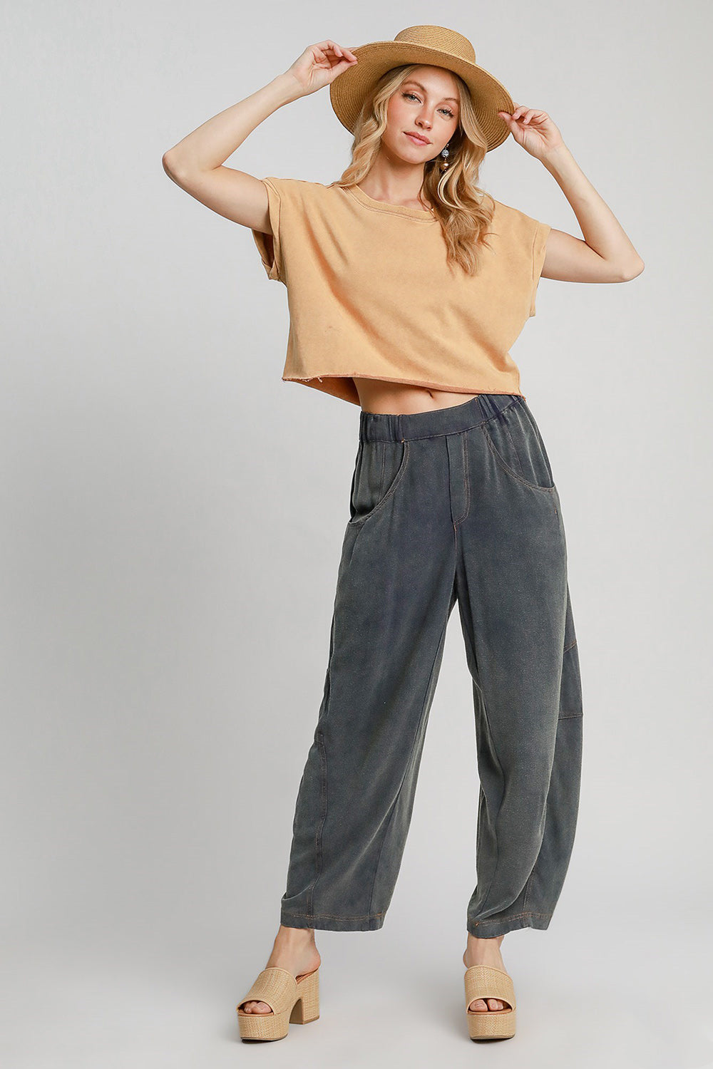 Umgee Elastic Waist Baggy Fit Pants with Pockets - All Mine Now Clothing