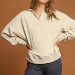 Umgee Johnny Collar Dropped Shoulder Sweatshirt - All Mine Now Clothing