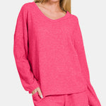 Zenana V-Neck Long Sleeve Ribbed Top and Shorts Set - All Mine Now Clothing