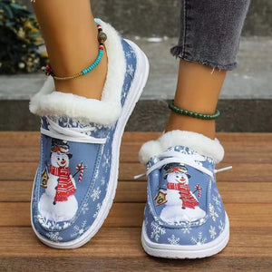 Snowman Print Round Toe Slip-Ons - All Mine Now Clothing