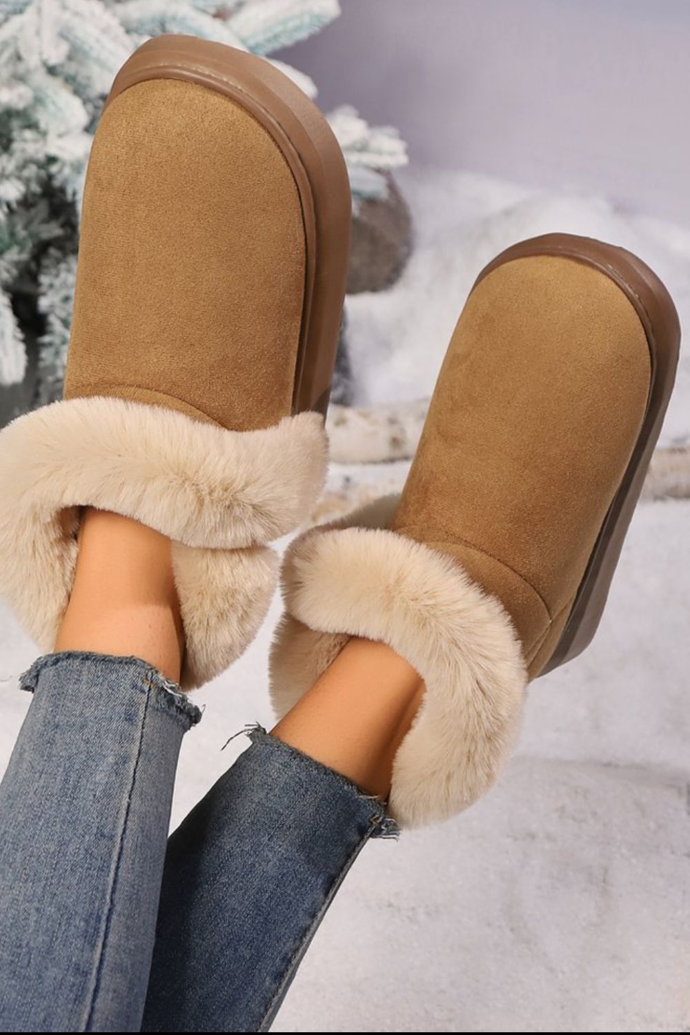 Faux Fur Round Toe Platform Boots - All Mine Now Clothing