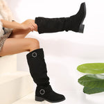 Buckle Round Toe Block Heel Boots - All Mine Now Clothing