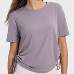 Millennia Drawstring Round Neck Short Sleeve Active T-Shirt - All Mine Now Clothing