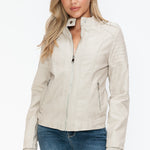 Snobbish PU Leather Biker Jacket with Side Zip Pockets - All Mine Now Clothing