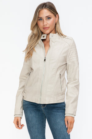 Snobbish PU Leather Biker Jacket with Side Zip Pockets - All Mine Now Clothing