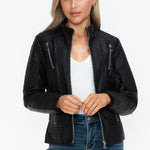 Snobbish Faux Leather Zip Up Mock Neck Jacket - All Mine Now Clothing