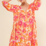 And The Why Full Size Printed Tie Back Long Sleeve Dress - All Mine Now Clothing