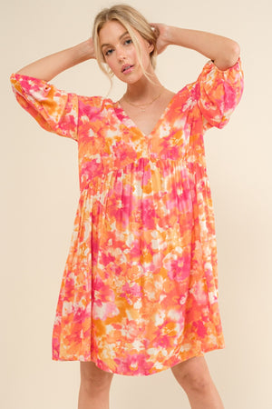 And The Why Full Size Printed Tie Back Long Sleeve Dress - All Mine Now Clothing