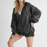 Aemi+Co Exposed Seam Zip Up Drawstring Hooded Jacket Trendsi