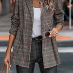 Plaid Button Up Blazer with Lapel Collar Trendsi