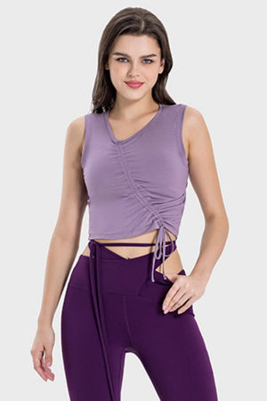 Millennia Drawstring Ruched Wide Strap Active Tank - All Mine Now Clothing