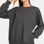 Zenana High-Low Acid Wash Fleece Sweatshirt - All Mine Now Clothing