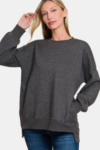 Zenana High-Low Acid Wash Fleece Sweatshirt - All Mine Now Clothing