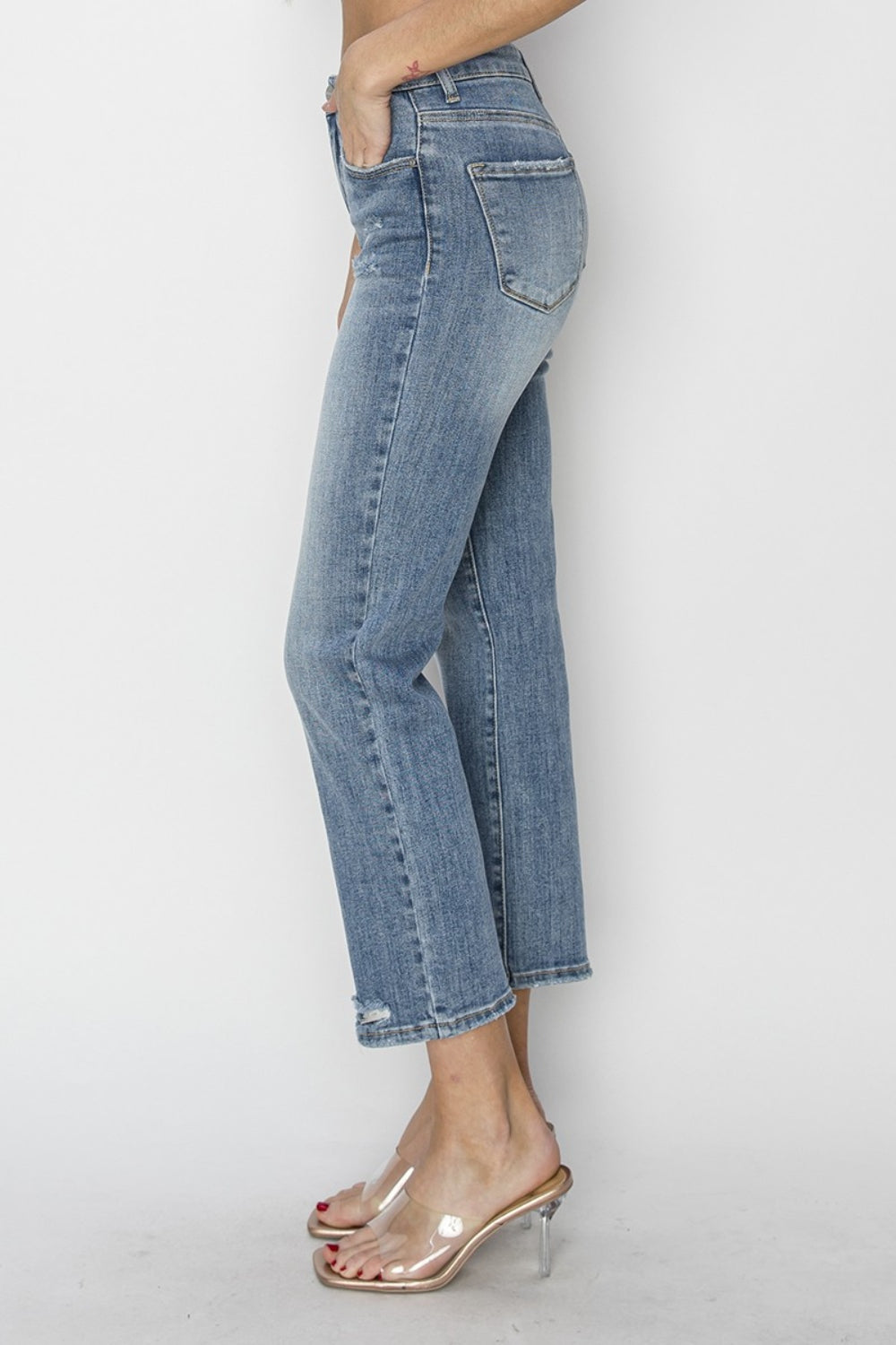 RISEN Full Size High Waist Distressed Cropped Jeans - All Mine Now Clothing