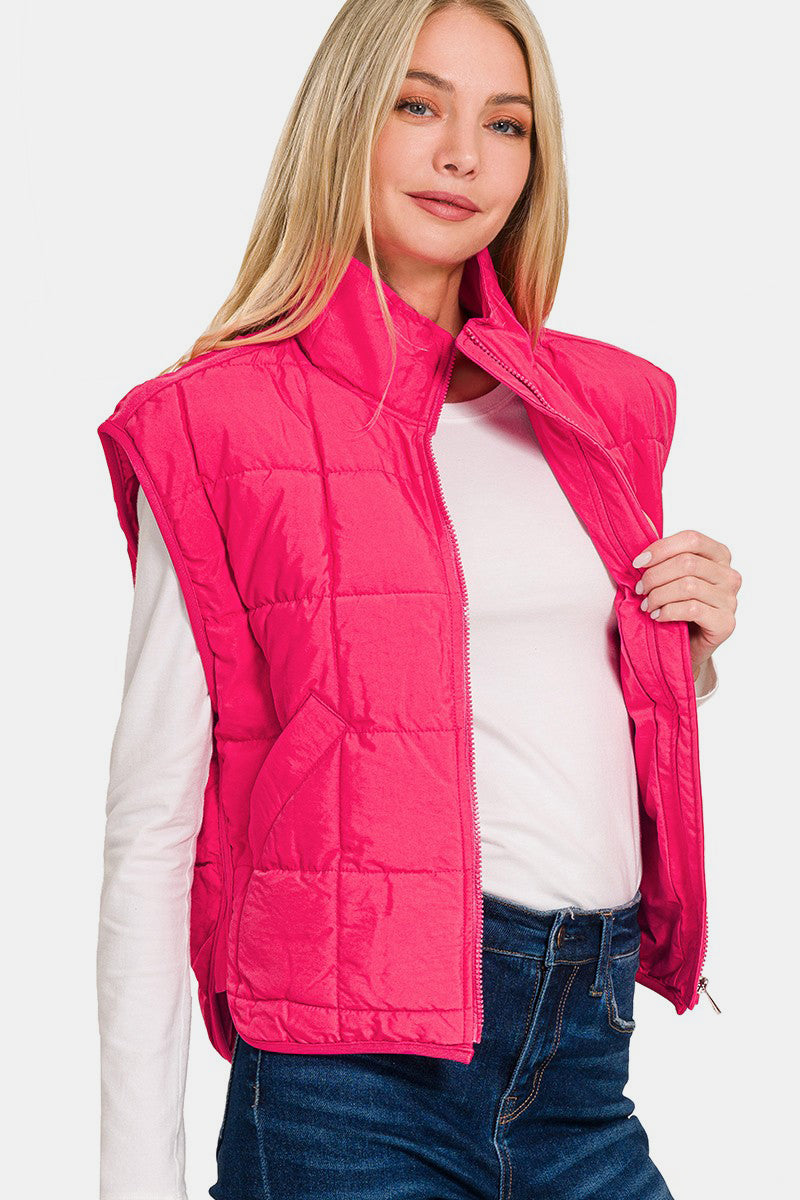 Zenana Zip Up Cropped Puffer Vest with Pockets - All Mine Now Clothing