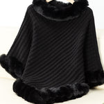 Fuzzy Trim Texture Three-Quarter Sleeve Poncho - All Mine Now Clothing