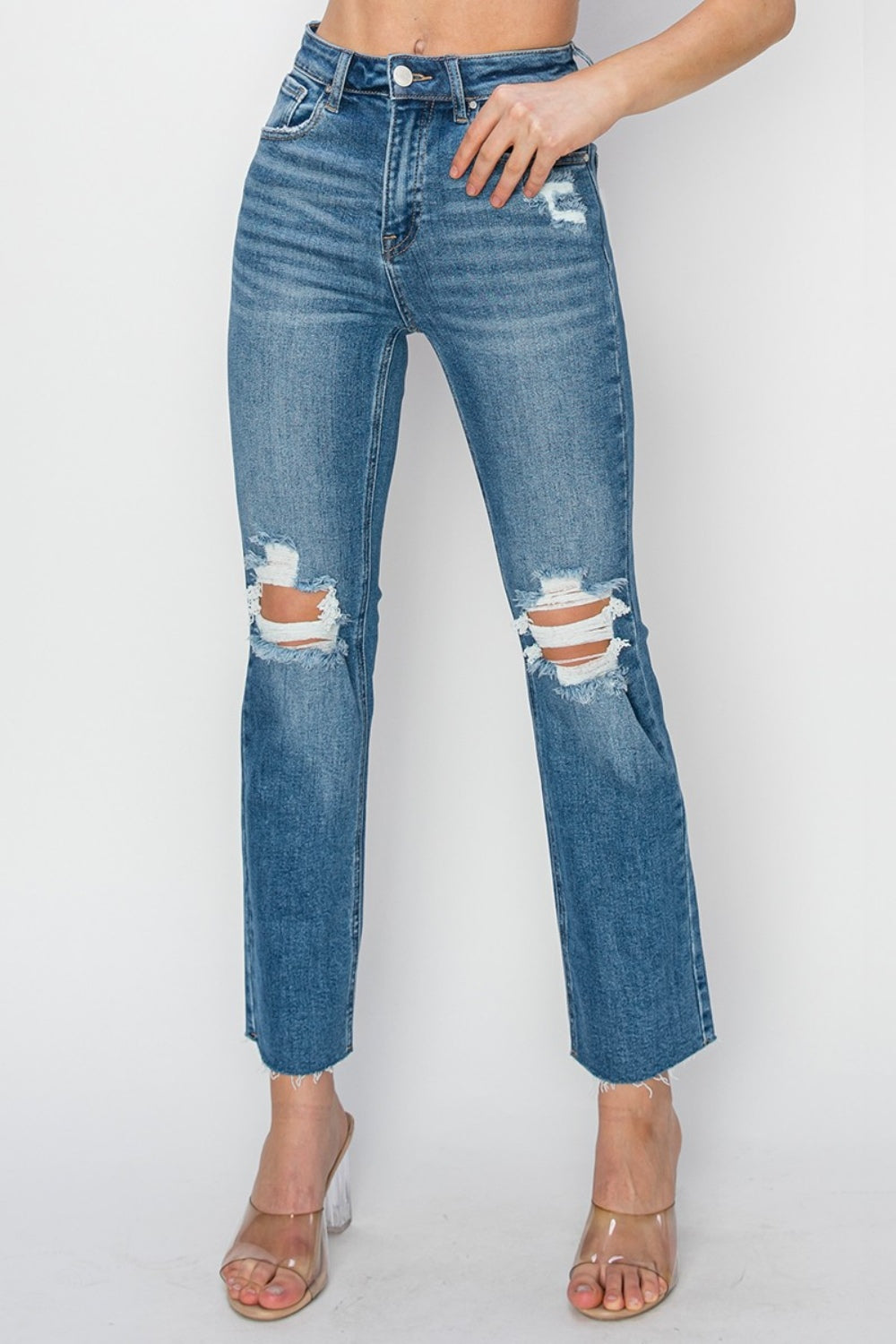 RISEN High Rise Distressed Ankle Jeans Trendsi