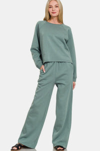 Zenana Round Neck Raglan Sleeve Top and Elastic Waist Pants Set - All Mine Now Clothing