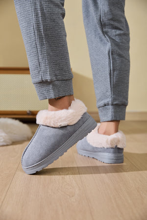 Faux Fur Round Toe Platform Slippers - All Mine Now Clothing