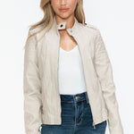 Snobbish PU Leather Biker Jacket with Side Zip Pockets - All Mine Now Clothing