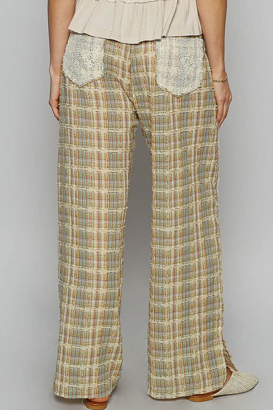 POL Lace Trim Drawstring Checkered Wide Leg Pants - All Mine Now Clothing